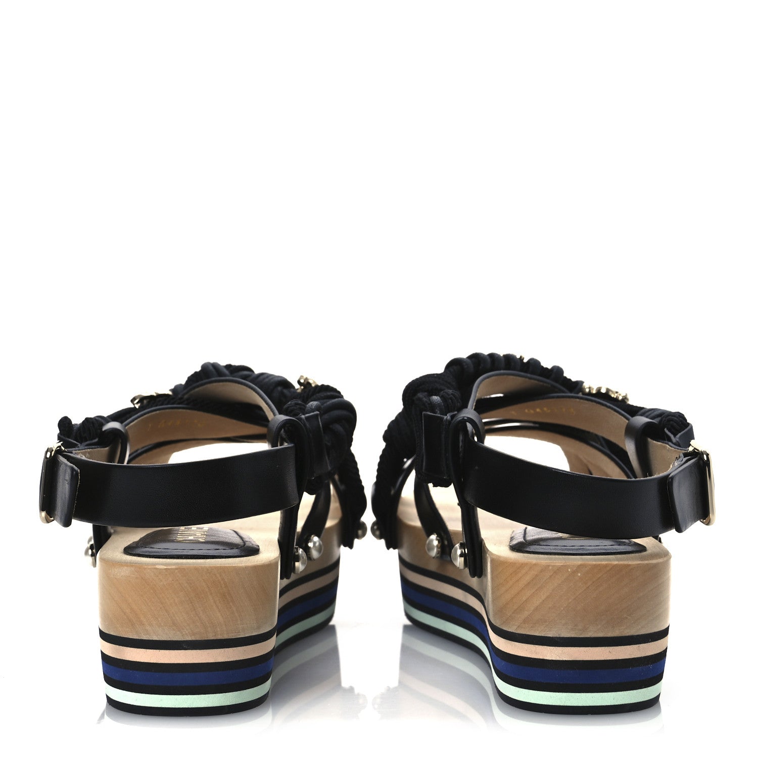 Chanel Calfskin Cord Pearl CC Sandals 38 Black 6 of 11