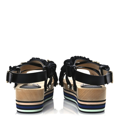 Chanel Calfskin Cord Pearl CC Sandals 38 Black 6 of 11