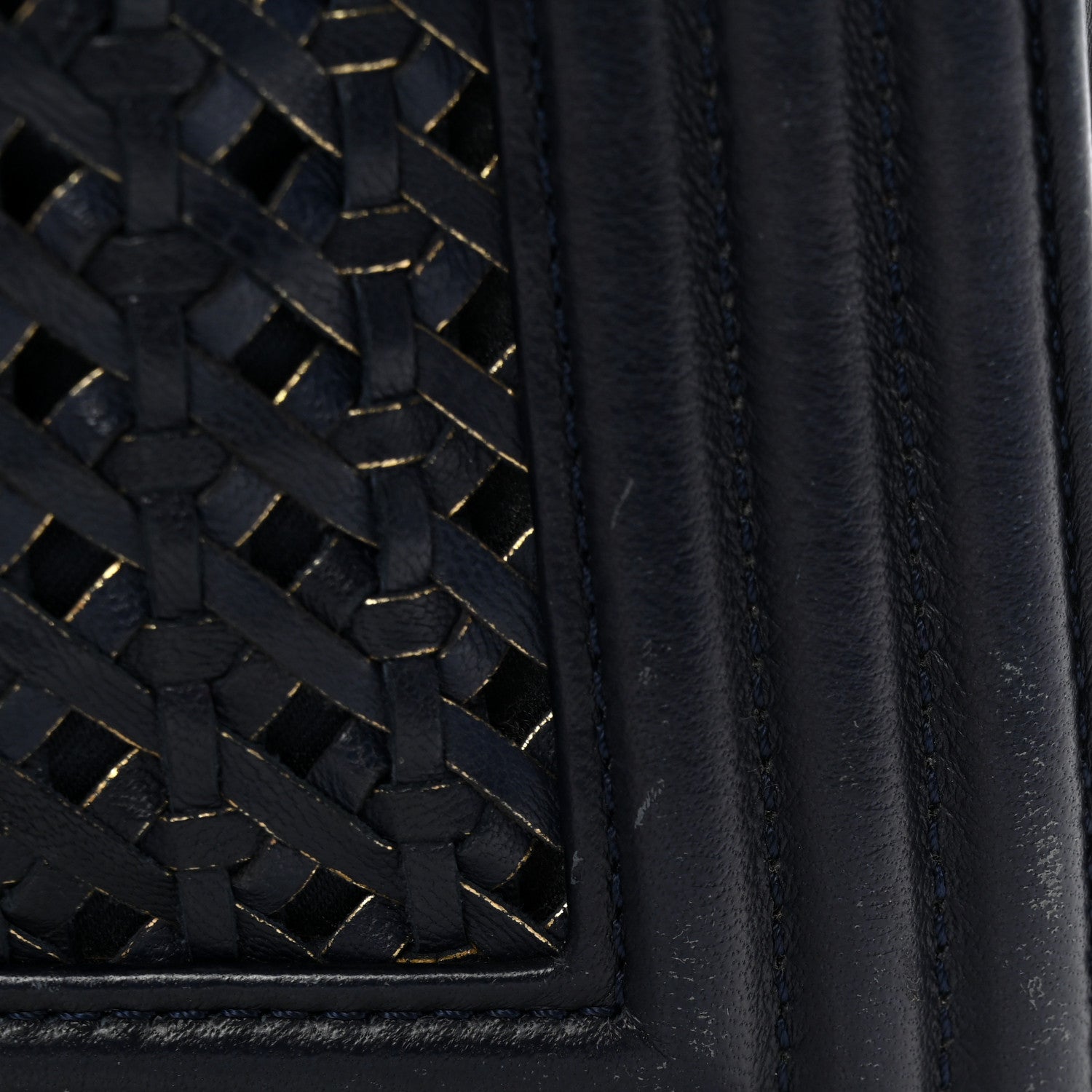 Chanel Lambskin Braided Woven Medium Boy Flap Navy Black 16 of 17