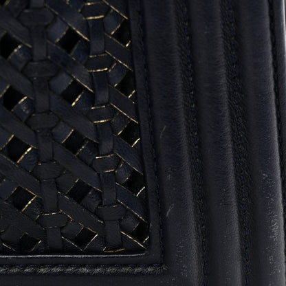 Chanel Lambskin Braided Woven Medium Boy Flap Navy Black 16 of 17