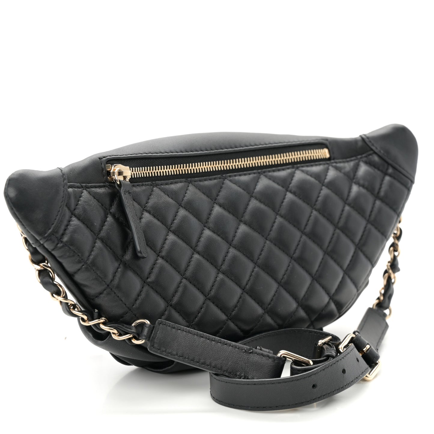 Lambskin Quilted Waist Bag Fanny Pack Black