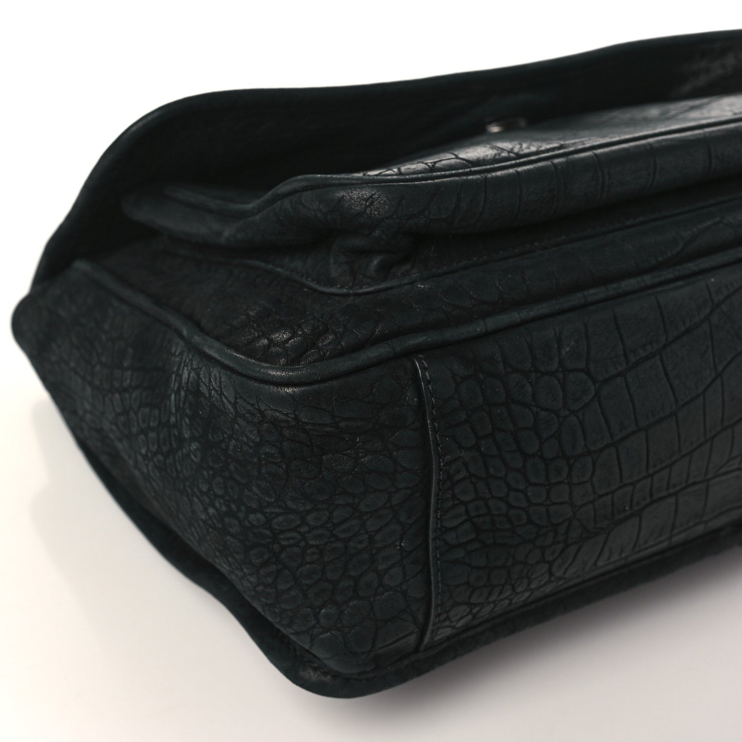Nubuck Crocodile Embossed Monogram Medium Niki Chain Satchel Black