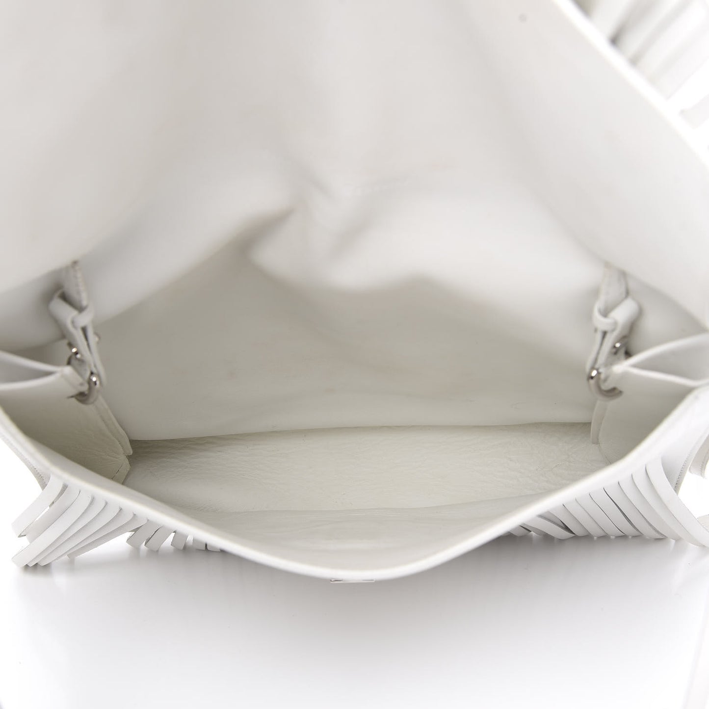 Calfskin Large Fringe Lunch Bag White
