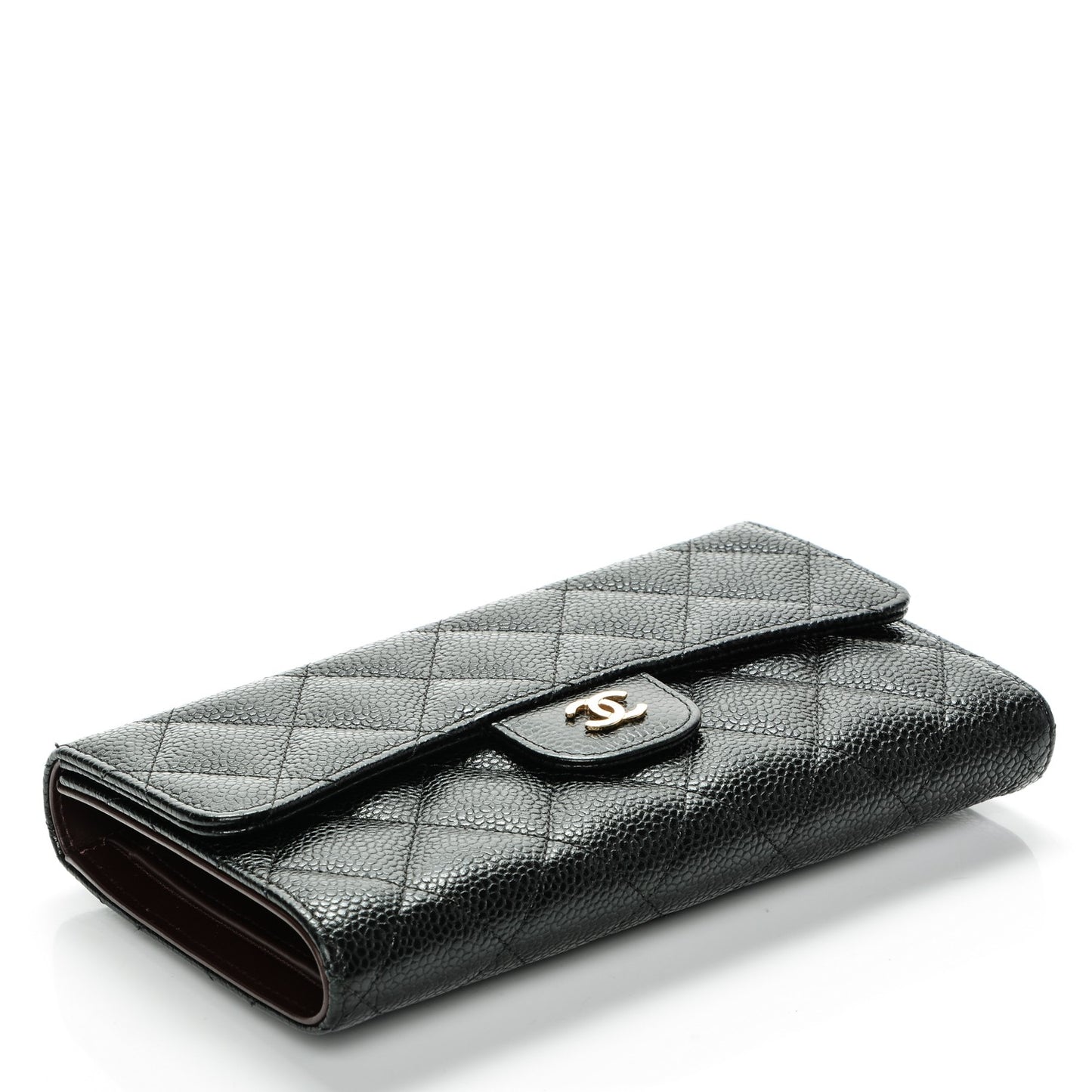 Caviar Quilted Large Flap Wallet Black