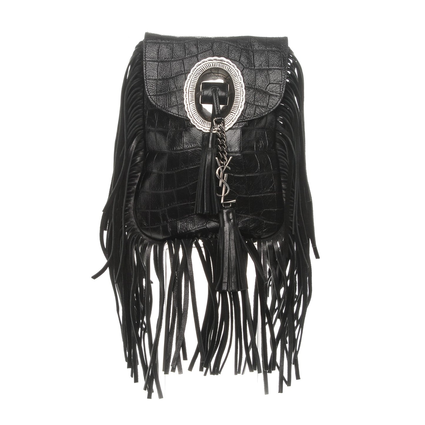 Calfskin Crocodile Embossed Anita Tassed Crossbody Bag Black