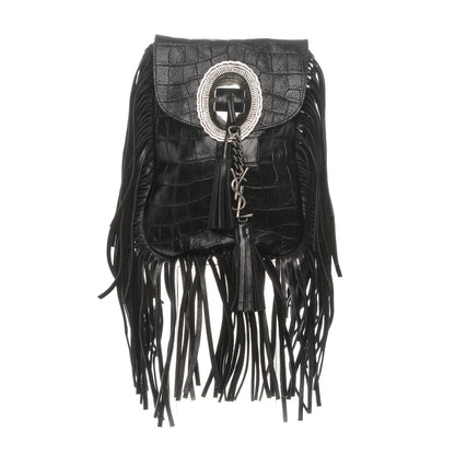 Saint Laurent Calfskin Crocodile Embossed Anita Tassed Crossbody Bag Black 1 of 6