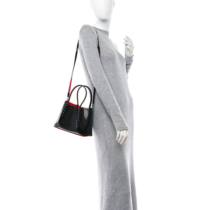 Christian Louboutin Patent Snakeskin Embossed Spiked Mini Cabarock Shopper Tote Black 2 of 12