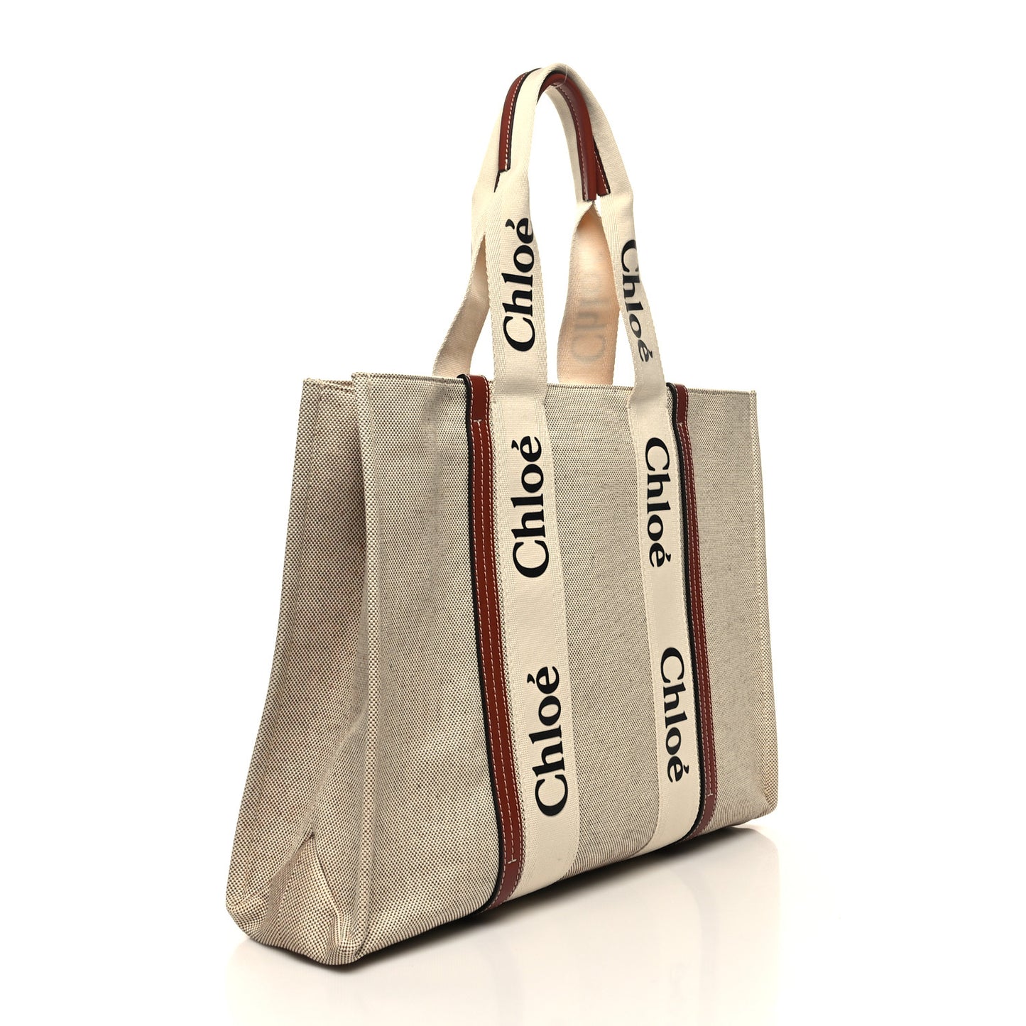 Cotton Calfskin Large Woody Ribbon Tote White Brown