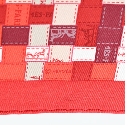 Hermes Silk Bolduc Au Carre Scarf 90 Rouge Bordeaux Gris 4 of 5