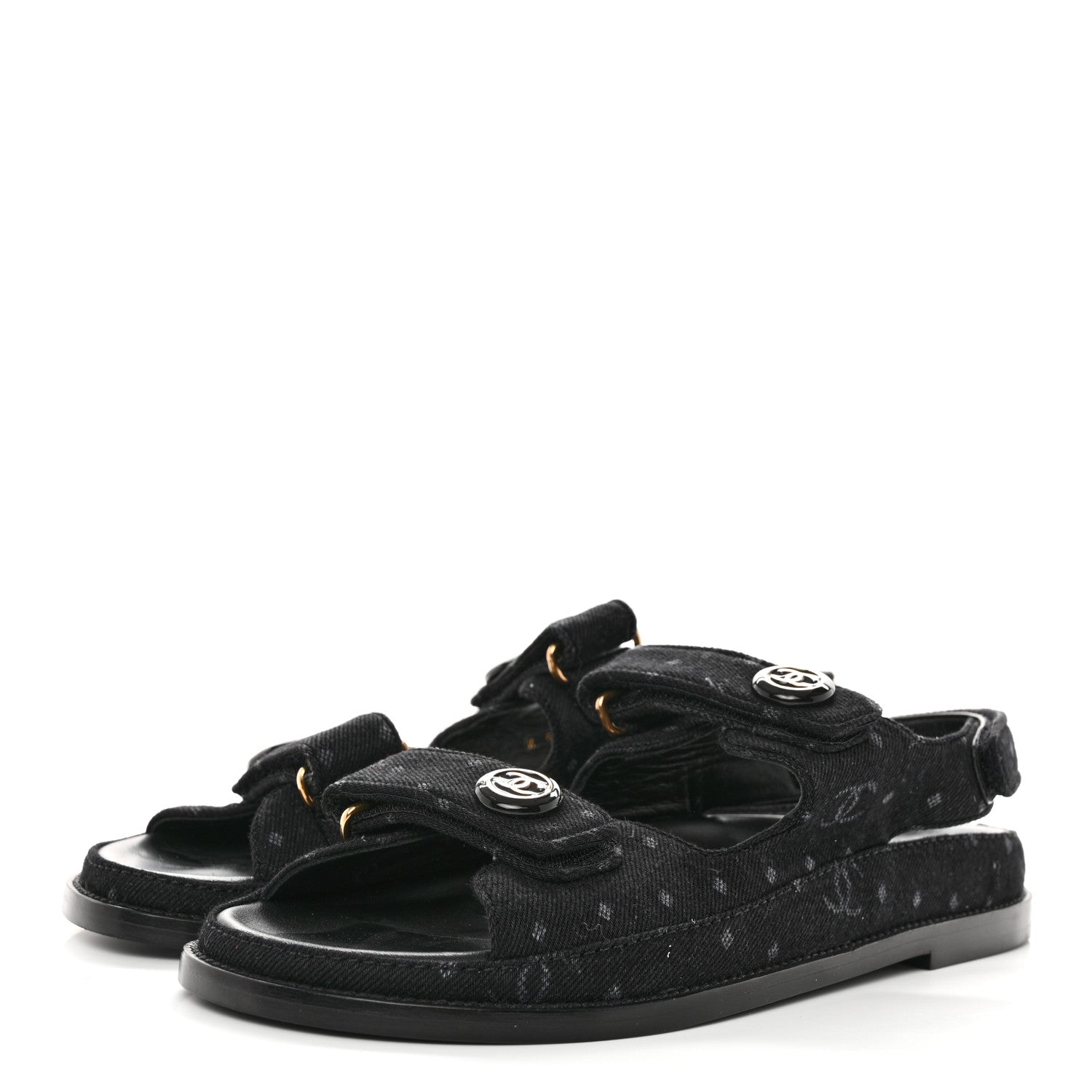 Chanel Denim Printed Dad Sandals 39.5 Black 3 of 8