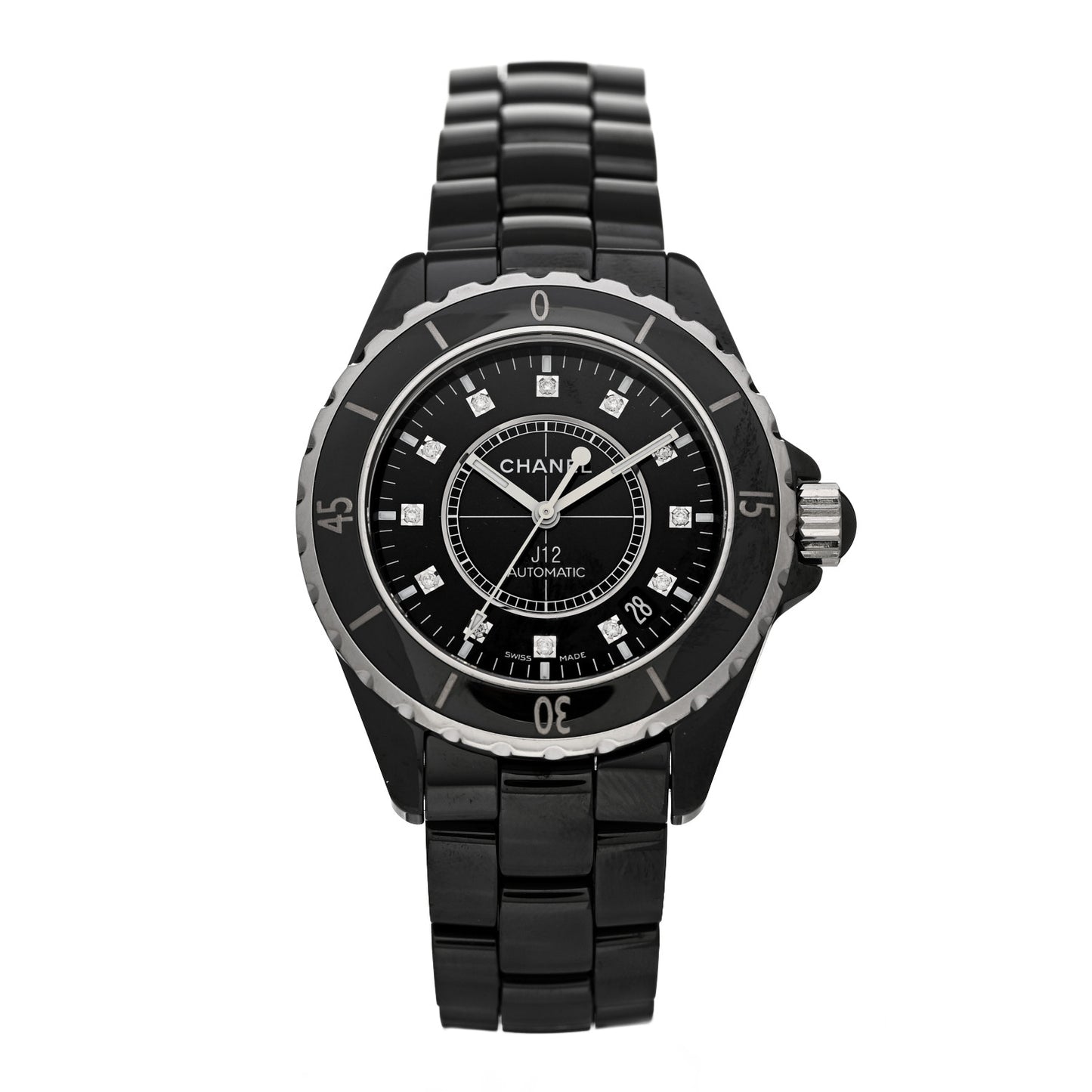 Stainless Steel Ceramic Diamond 38mm J12 Automatic Watch Black