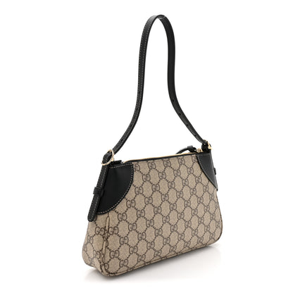 Gucci GG Supreme Monogram Textured Calfskin Small Emblem Shoulder Bag Beige Black 3 of 10