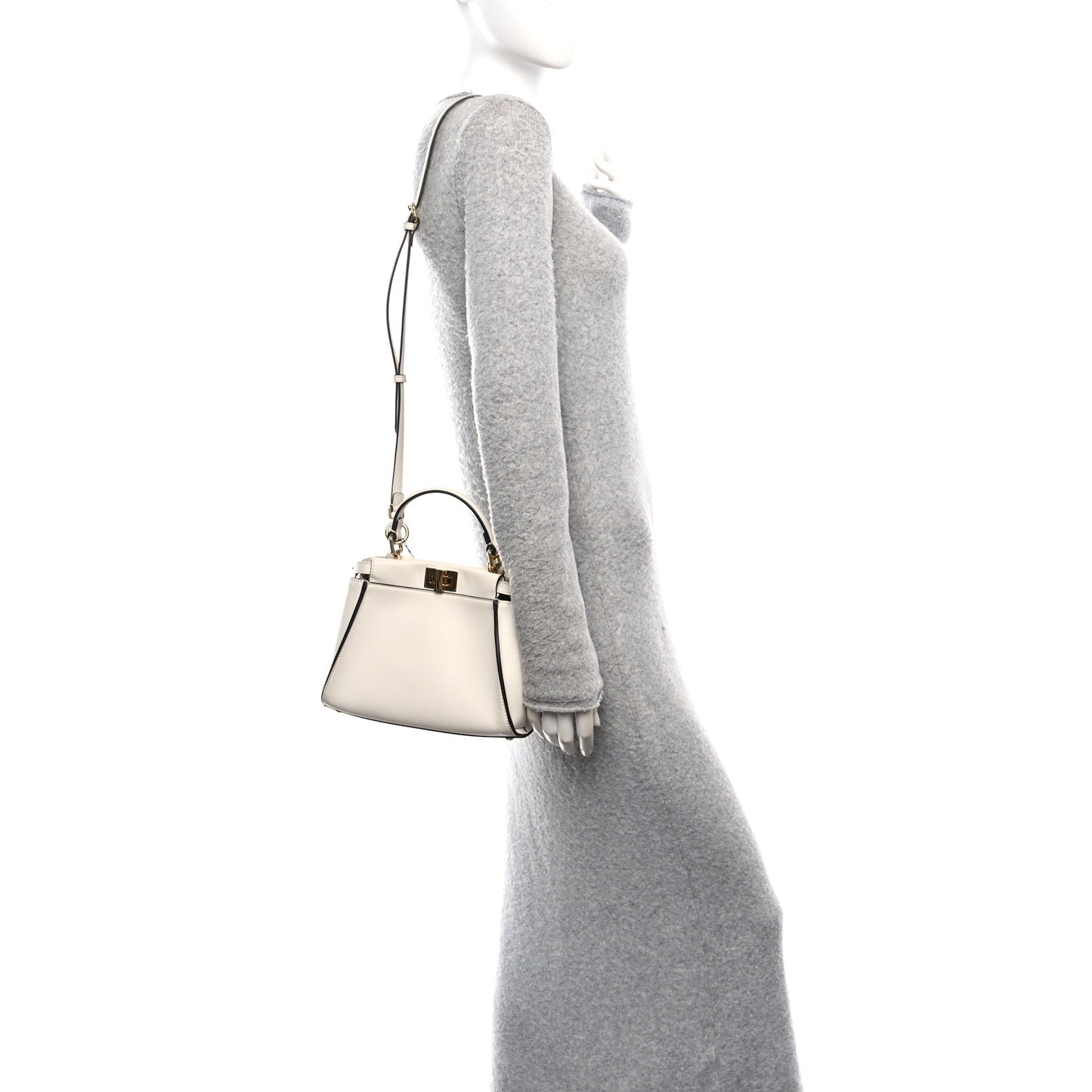 Vitello Seta Fabric Jacquard FF 1974 Mini Peekaboo Iconic Satchel White