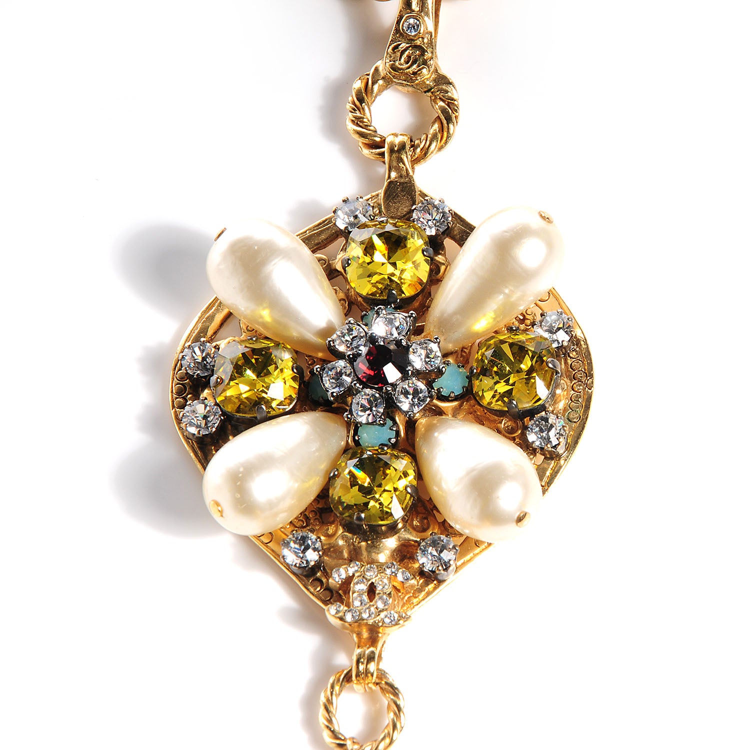 Chanel Jeweled Pearl CC Logo Drop Necklace Gold 4 of 6