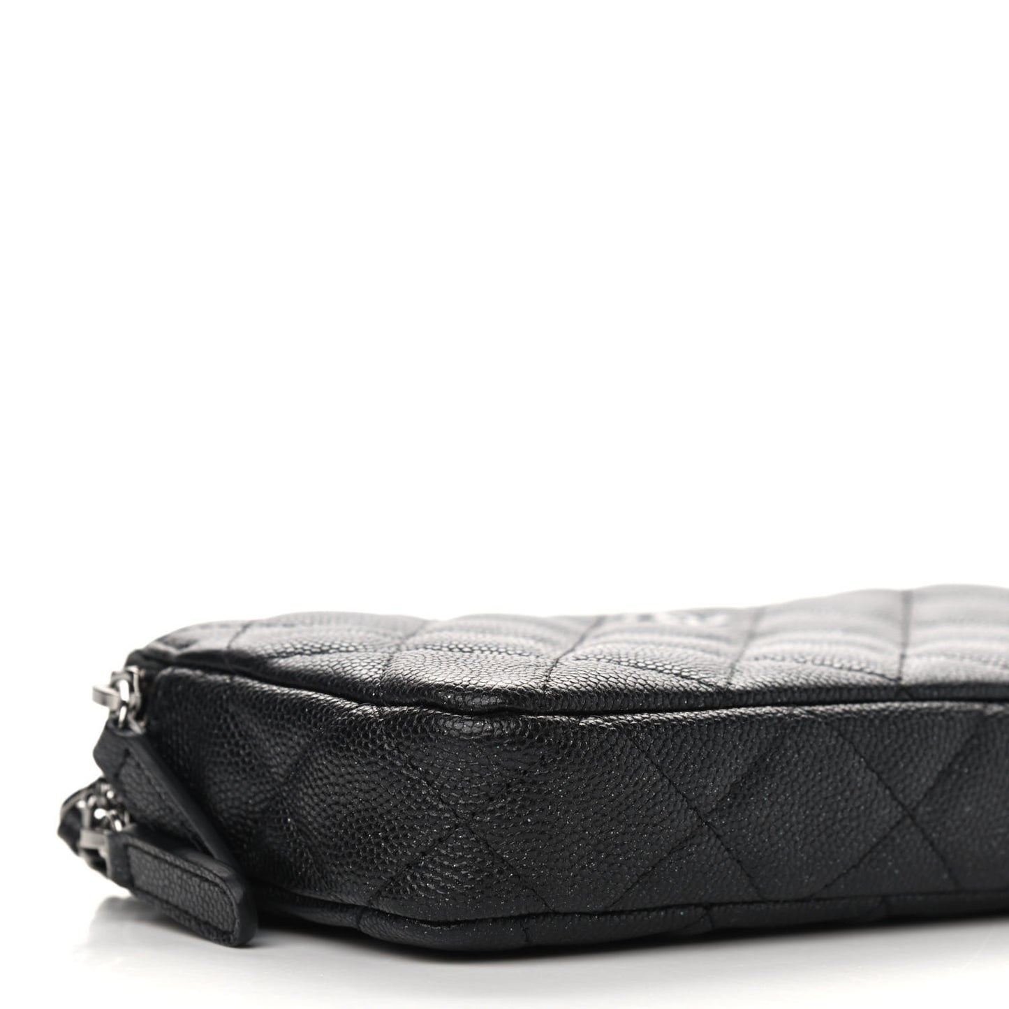 Iridescent Caviar Quilted Small Clutch With Chain Black