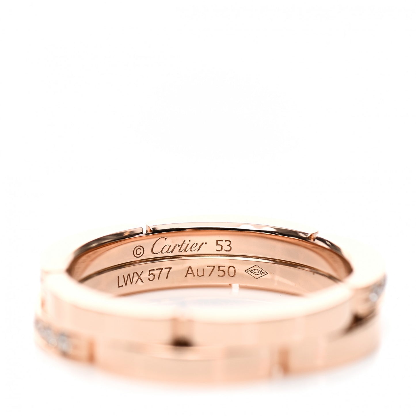 18K Pink Gold Diamond Maillon Panthere 2 Half Rows Ring 53 6.5