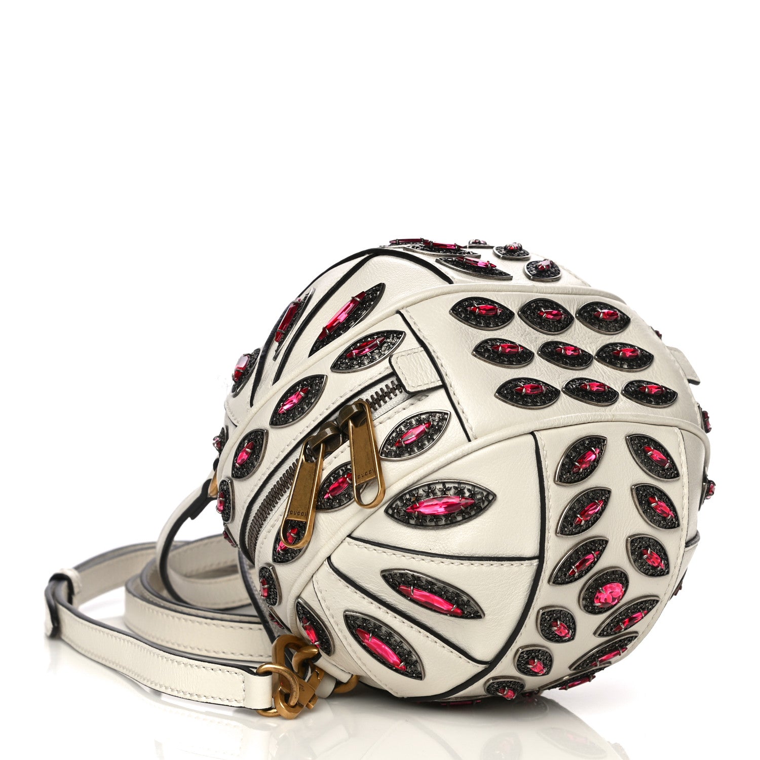Gucci Calfskin Crystal Mini Tifosa Baseball Shaped Shoulder Bag White Fuchsia 4 of 16