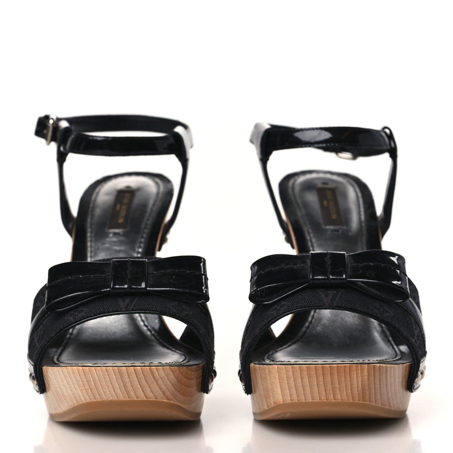 Louis Vuitton Monogram Idylle Patent Bow Wooden Sandals 36 Fusain 2 of 9