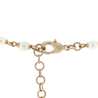 Chanel Pearl Glass Bead CC Long Necklace Blue Gold 4 of 5