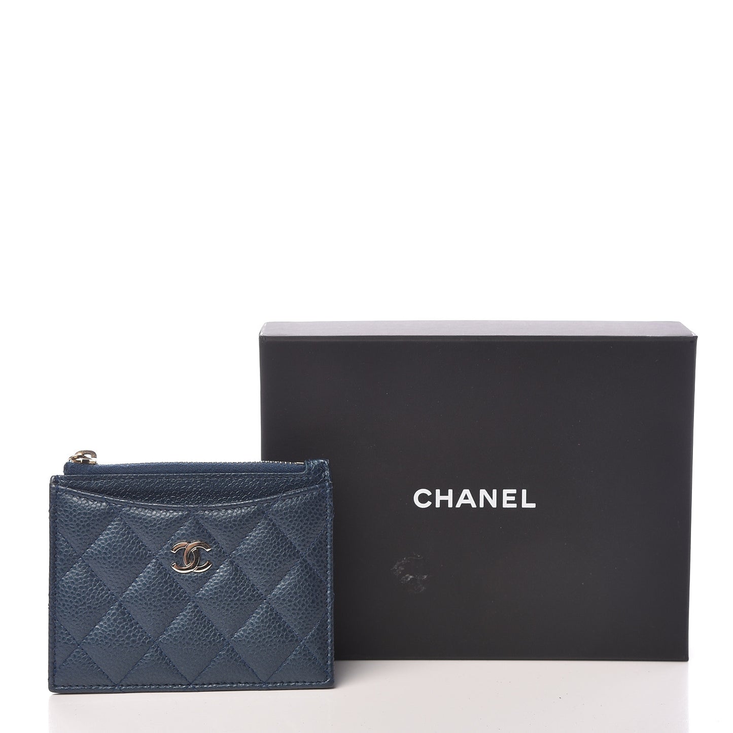Metallic Caviar Quilted CC Zip Card Holder Dark Blue