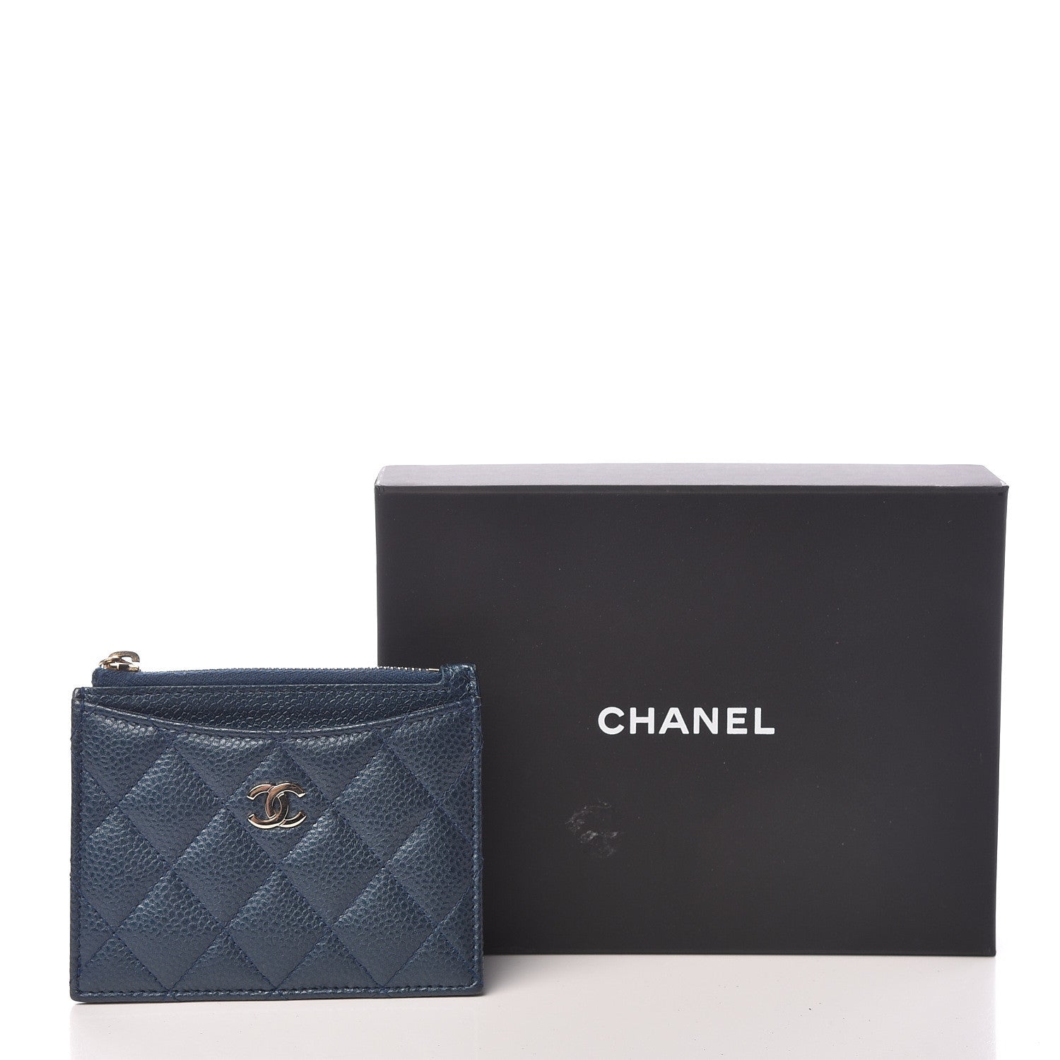 Chanel Metallic Caviar Quilted CC Zip Card Holder Dark Blue 9 of 9