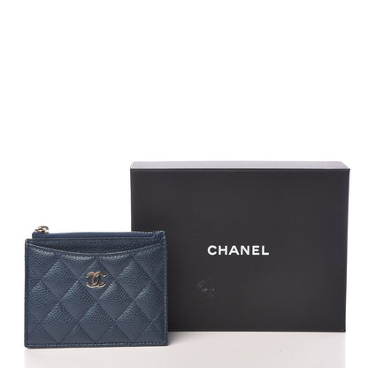 Chanel Metallic Caviar Quilted CC Zip Card Holder Dark Blue 9 of 9