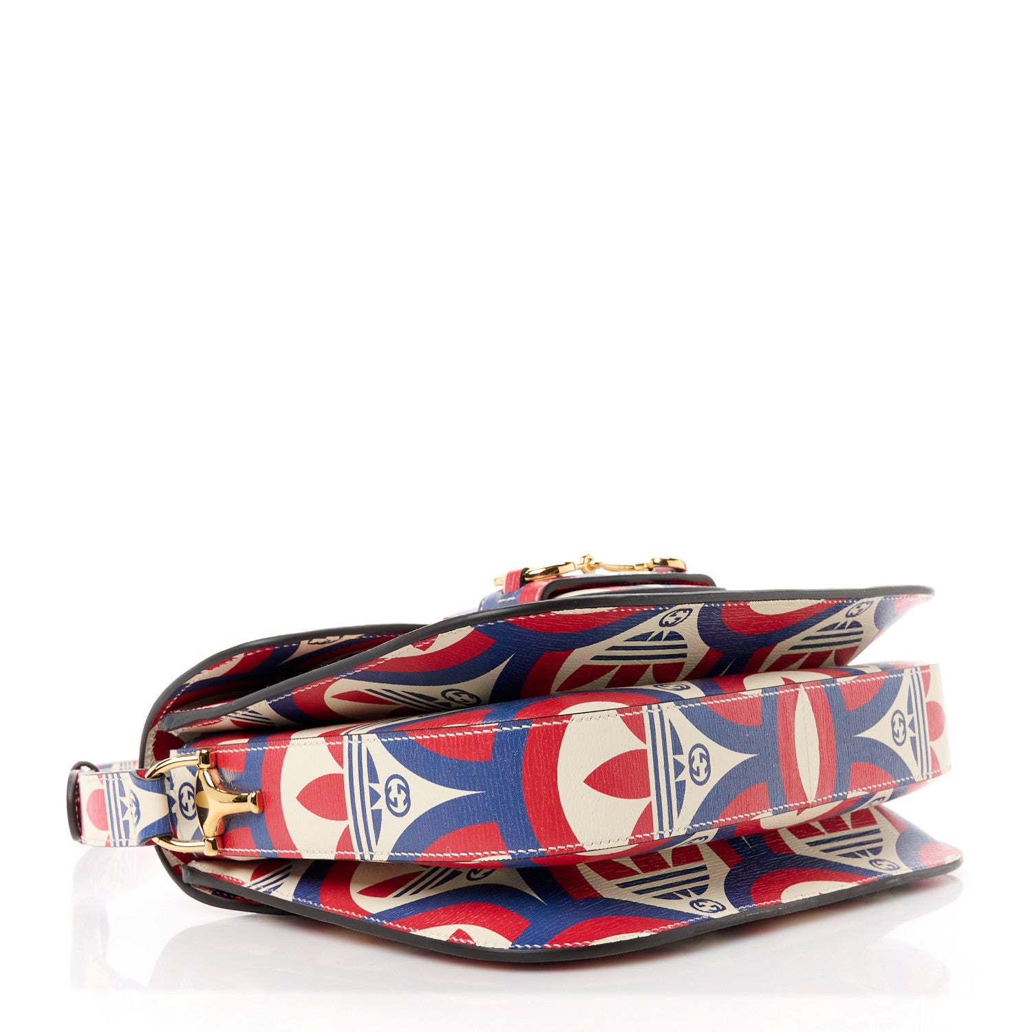 Gucci X ADIDAS Shangai Calfskin Web Trefoil Interlocking G Small Horsebit 1955 Shoulder Bag Red White Blue 4 of 13
