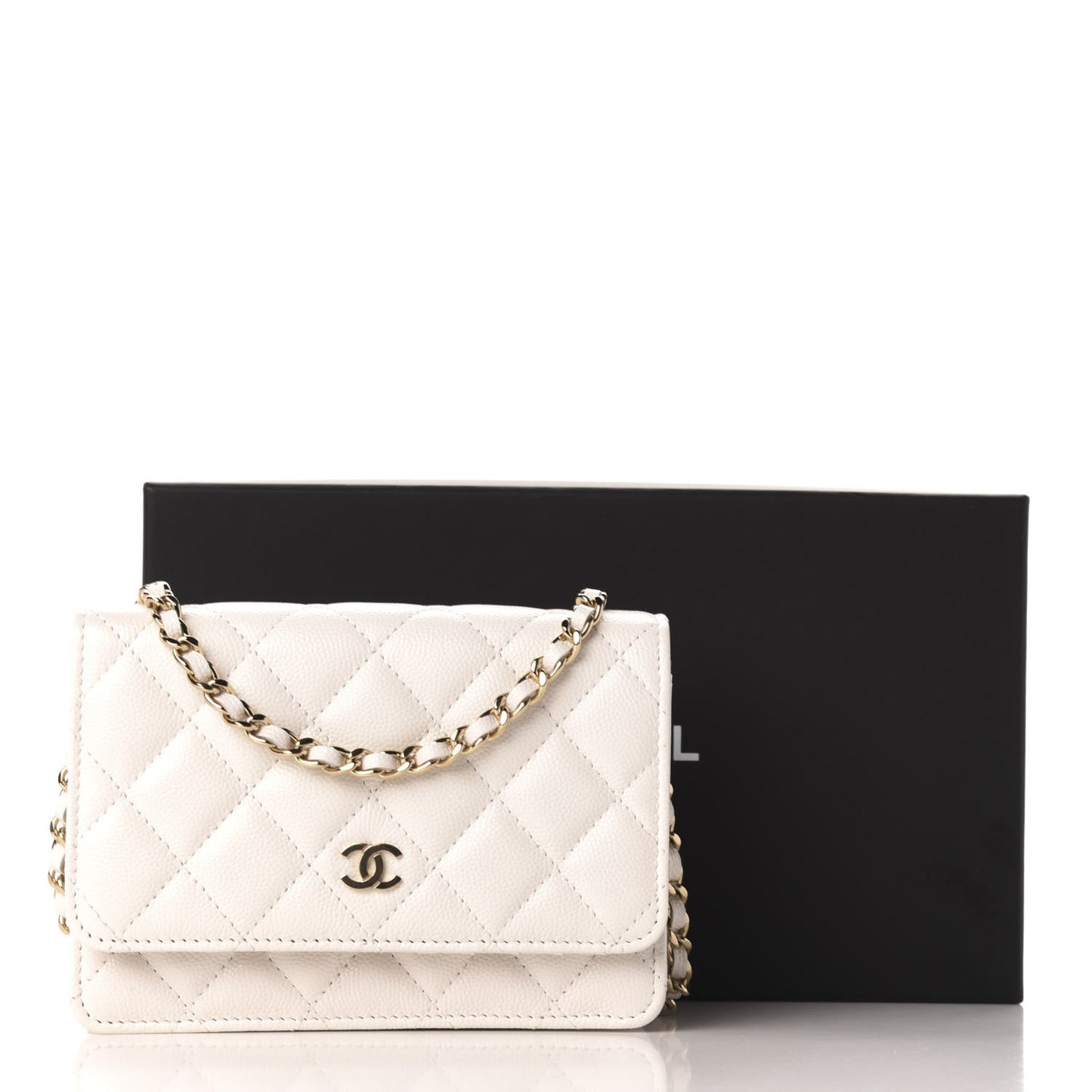Caviar Quilted Mini Wallet On Chain WOC White