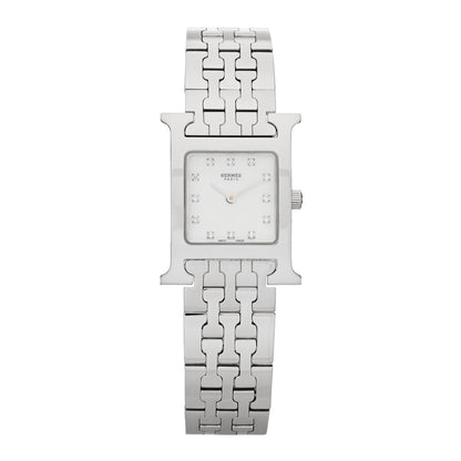 Hermes Stainless Steel Diamond Mother of Pearl 21mm Heure H Hour Quartz Watch 1 of 4