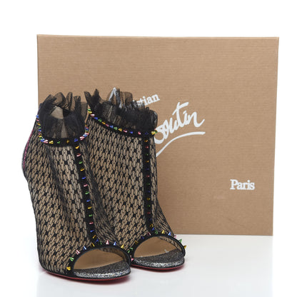 Christian Louboutin Rete Stripy Glitter Spike Juliettra 100 Ankle Peep Toe Boots 37.5 Black Multicolor 8 of 8