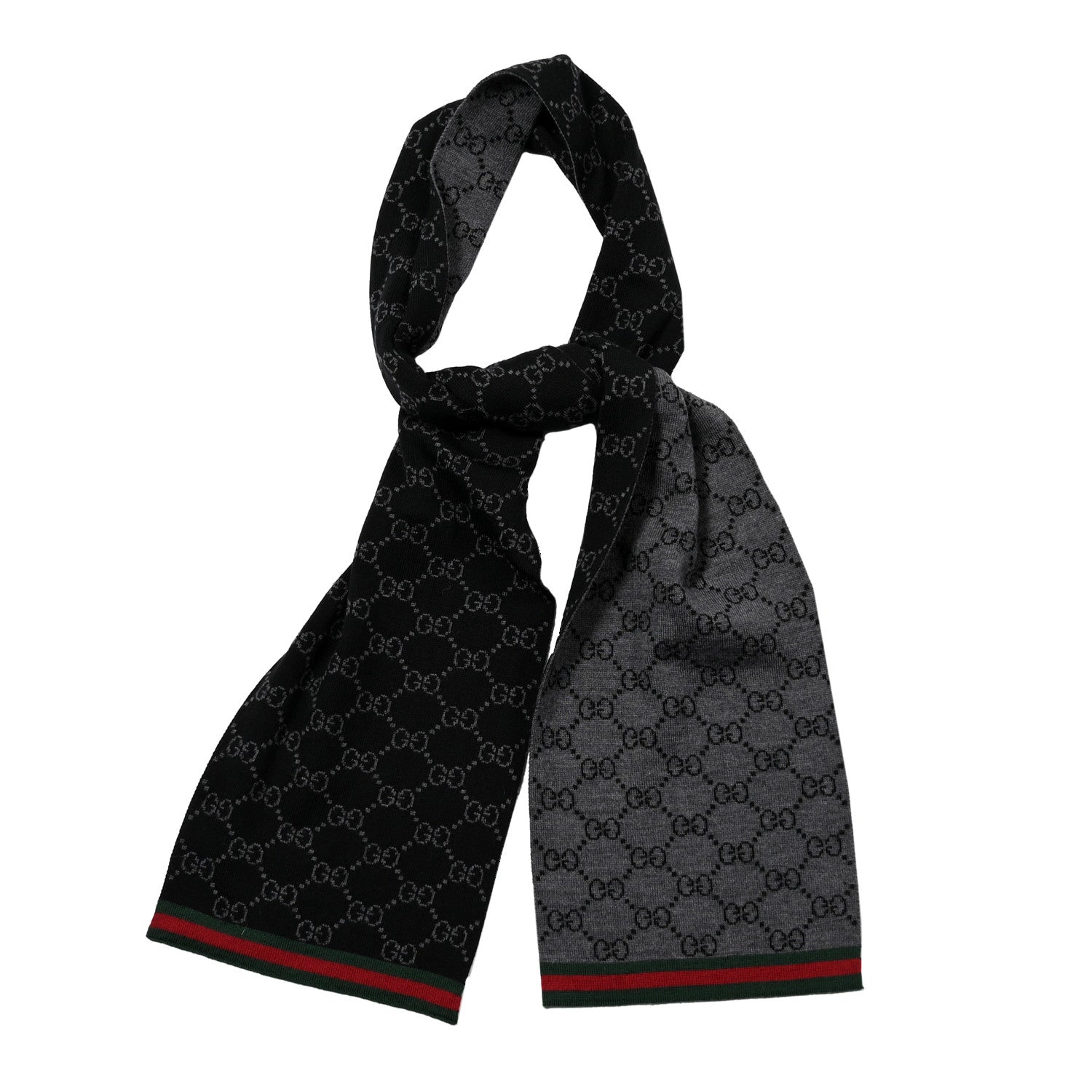 Gucci Wool Tricot GG Monogram Web Solange Scarf Black Medium Grey 1 of 3