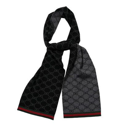 Gucci Wool Tricot GG Monogram Web Solange Scarf Black Medium Grey 1 of 3