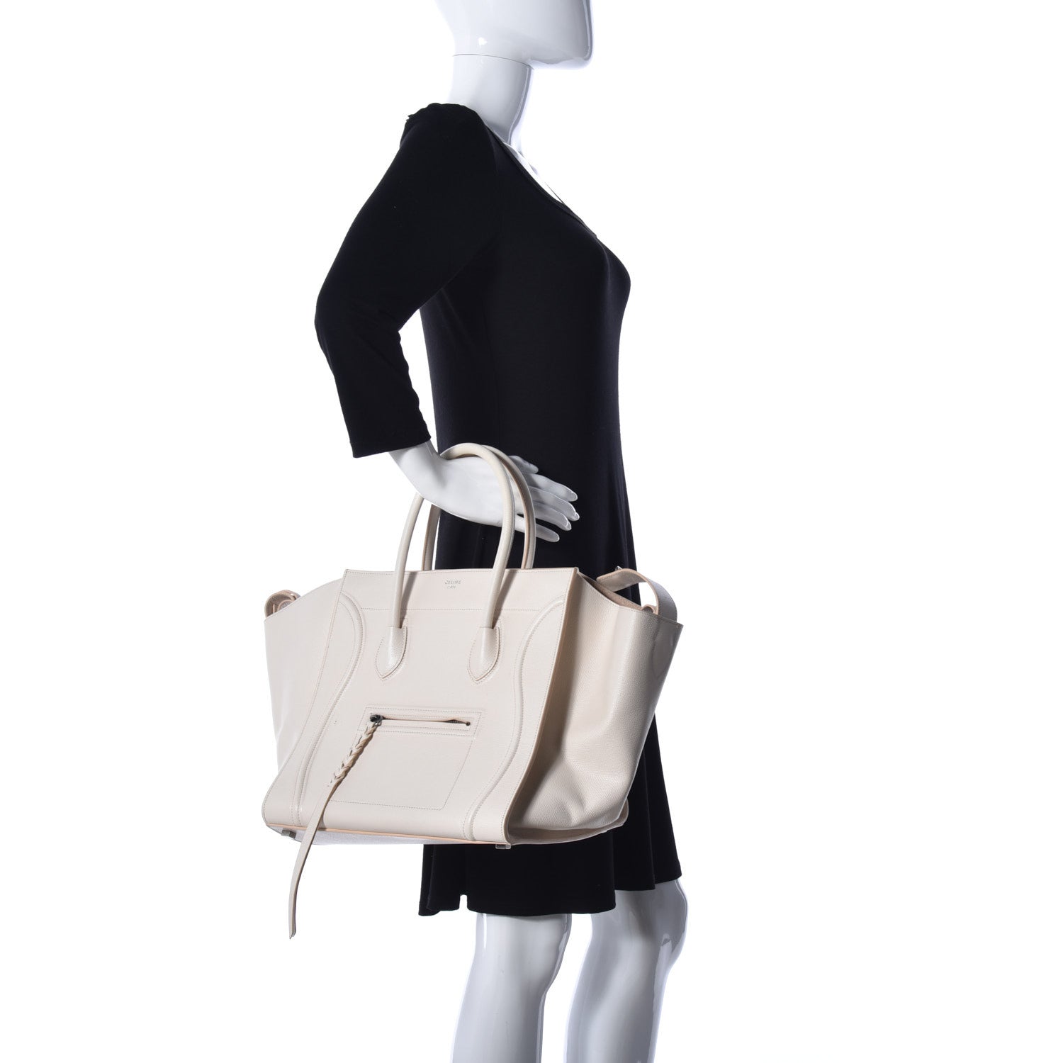 Celine Grained Calfskin Medium Phantom Luggage Cream 2 of 12
