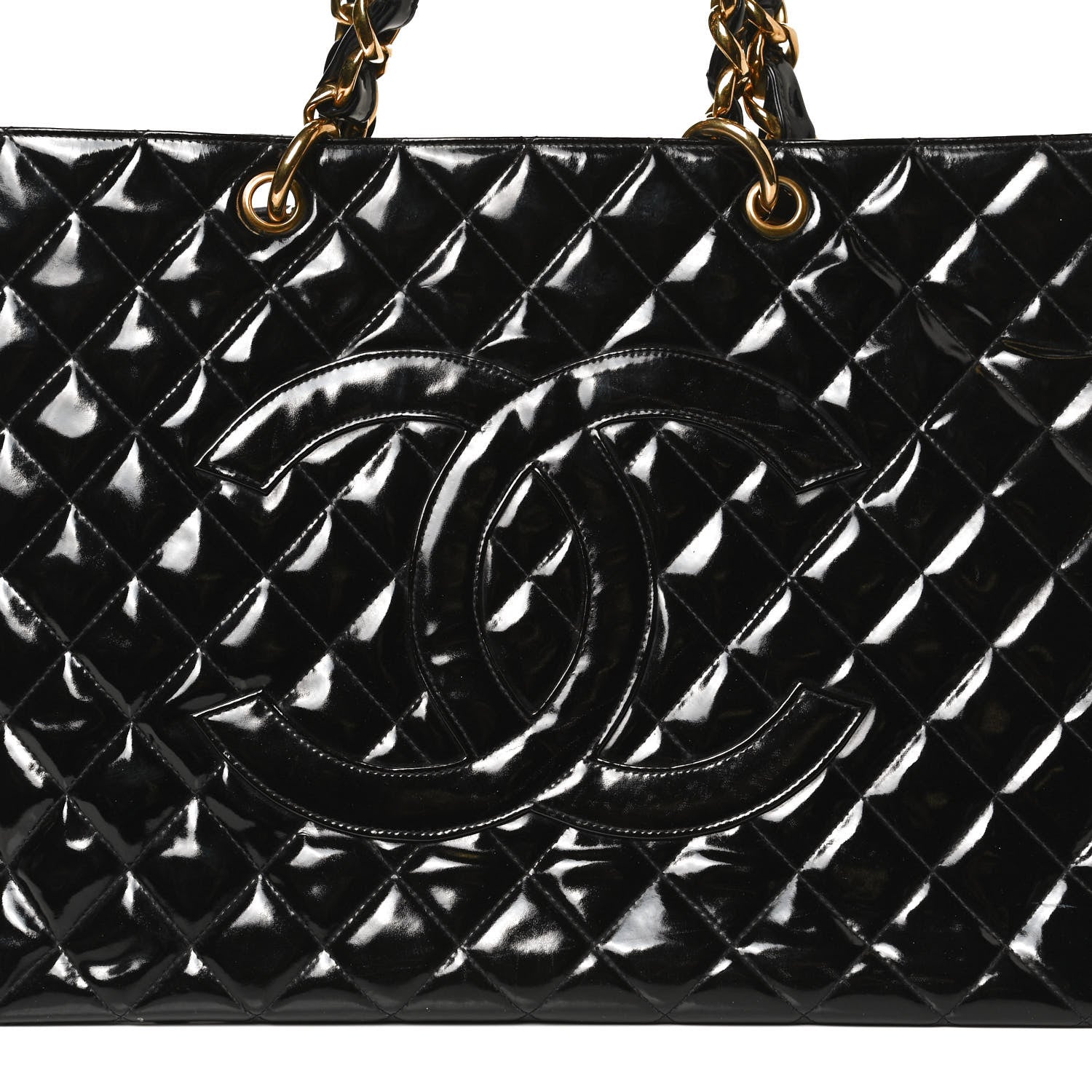 Chanel Patent Quilted Grand Shopping Tote GST Black 8 of 10