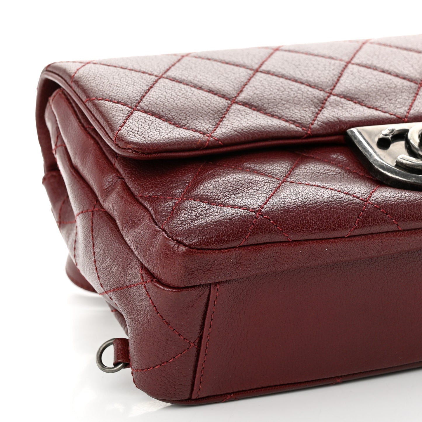 Shiny Goatskin Quilted Small Double Carry Waist Chain Flap Burgundy