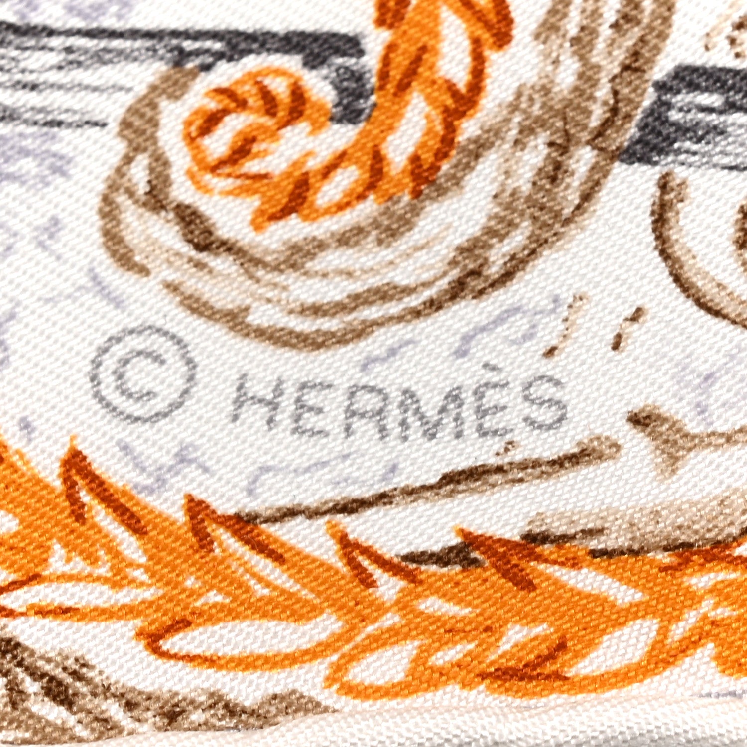 Hermes Silk Les Folies Du Faubourg Scarf 90 Bleu Jean Anthracite Cannelle 4 of 4