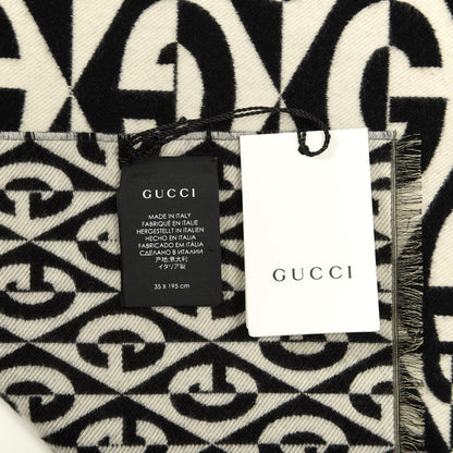 Gucci Wool Cotton Jacquard G Rhombus Scarf Black Ivory 4 of 4