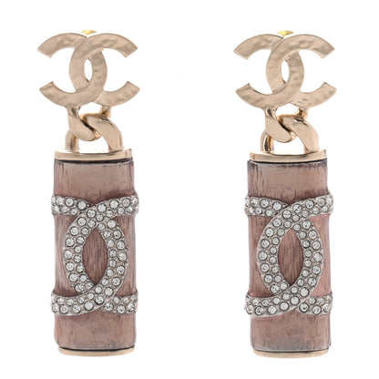 Chanel Hammered Metal Crystal CC Drop Earrings Pink Gold Silver 1 of 5