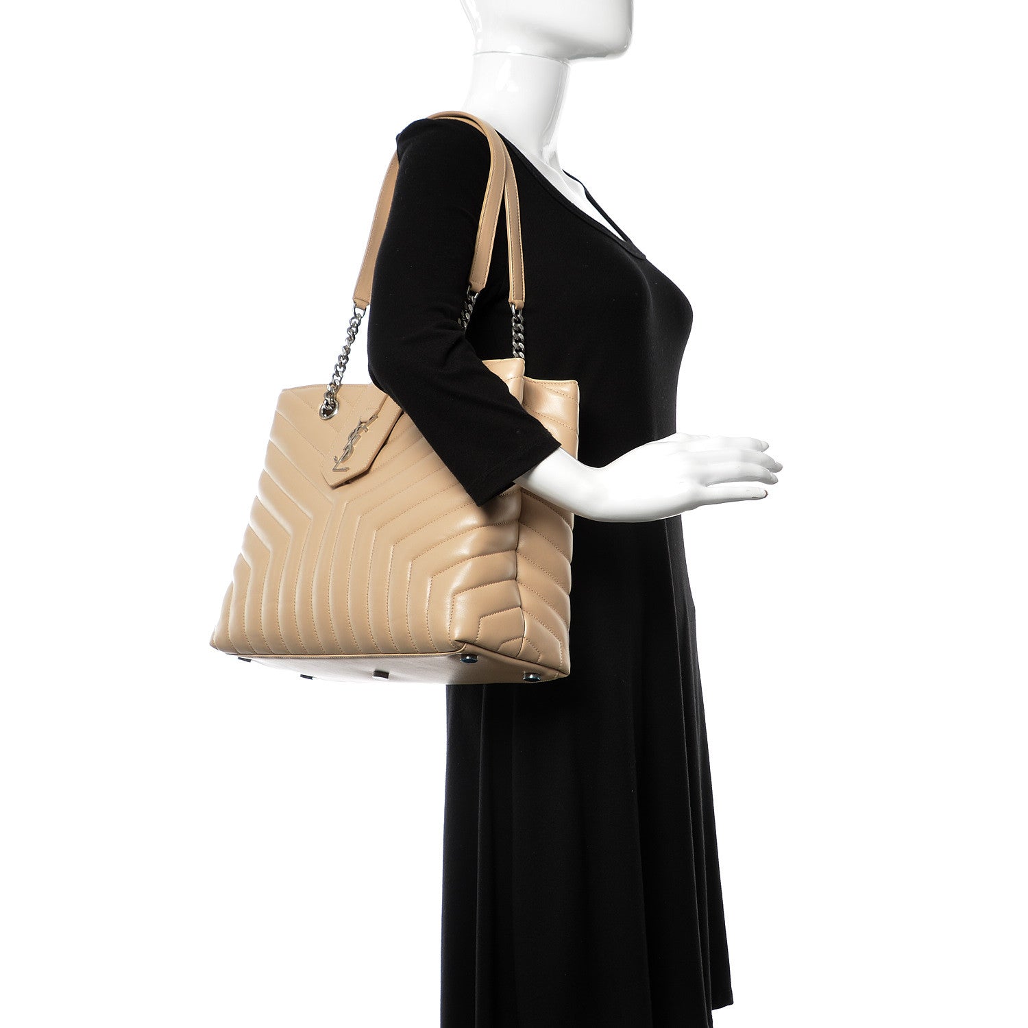 Saint Laurent Calfskin Y Quilted Monogram Large Loulou Shopper Nude Powder 2 of 12