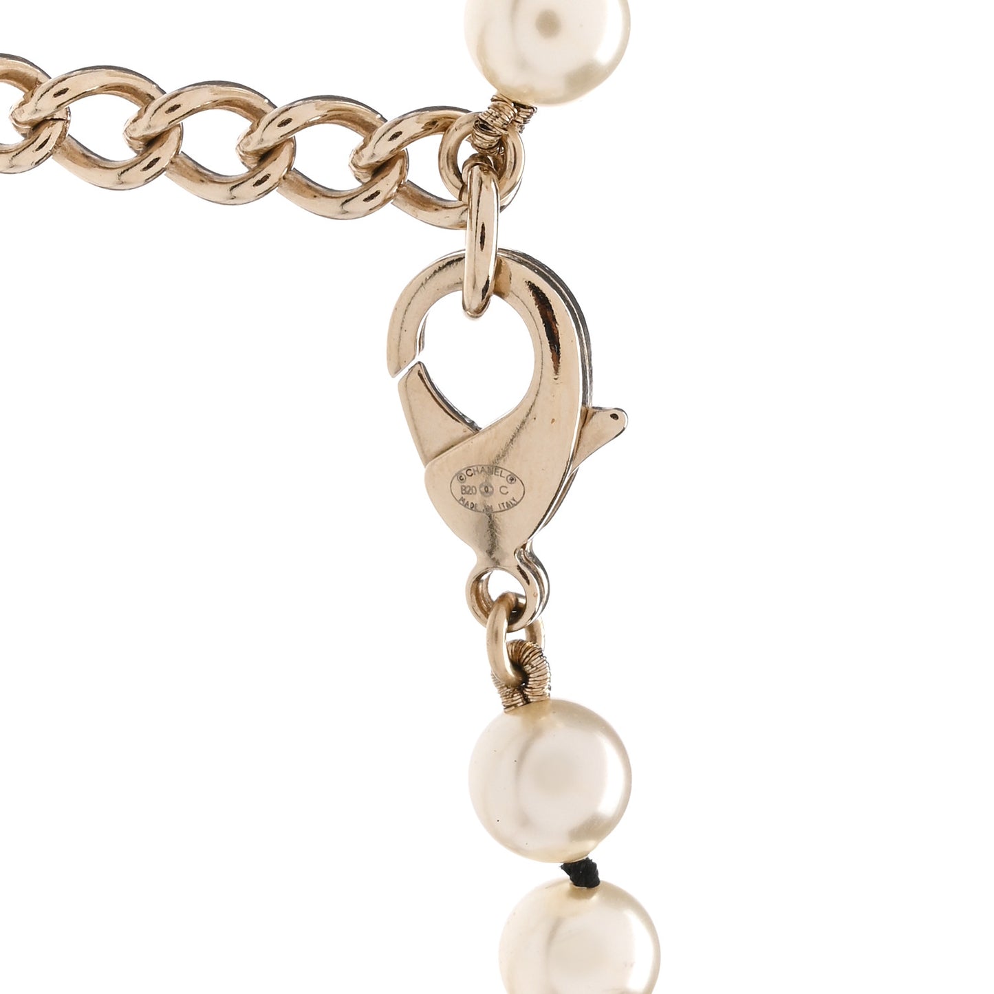 Pearl Crystal Lambskin CC Long Necklace Gold Black