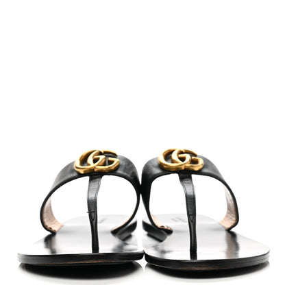 Gucci Calfskin GG Marmont Thong Sandals 40 Black 2 of 17
