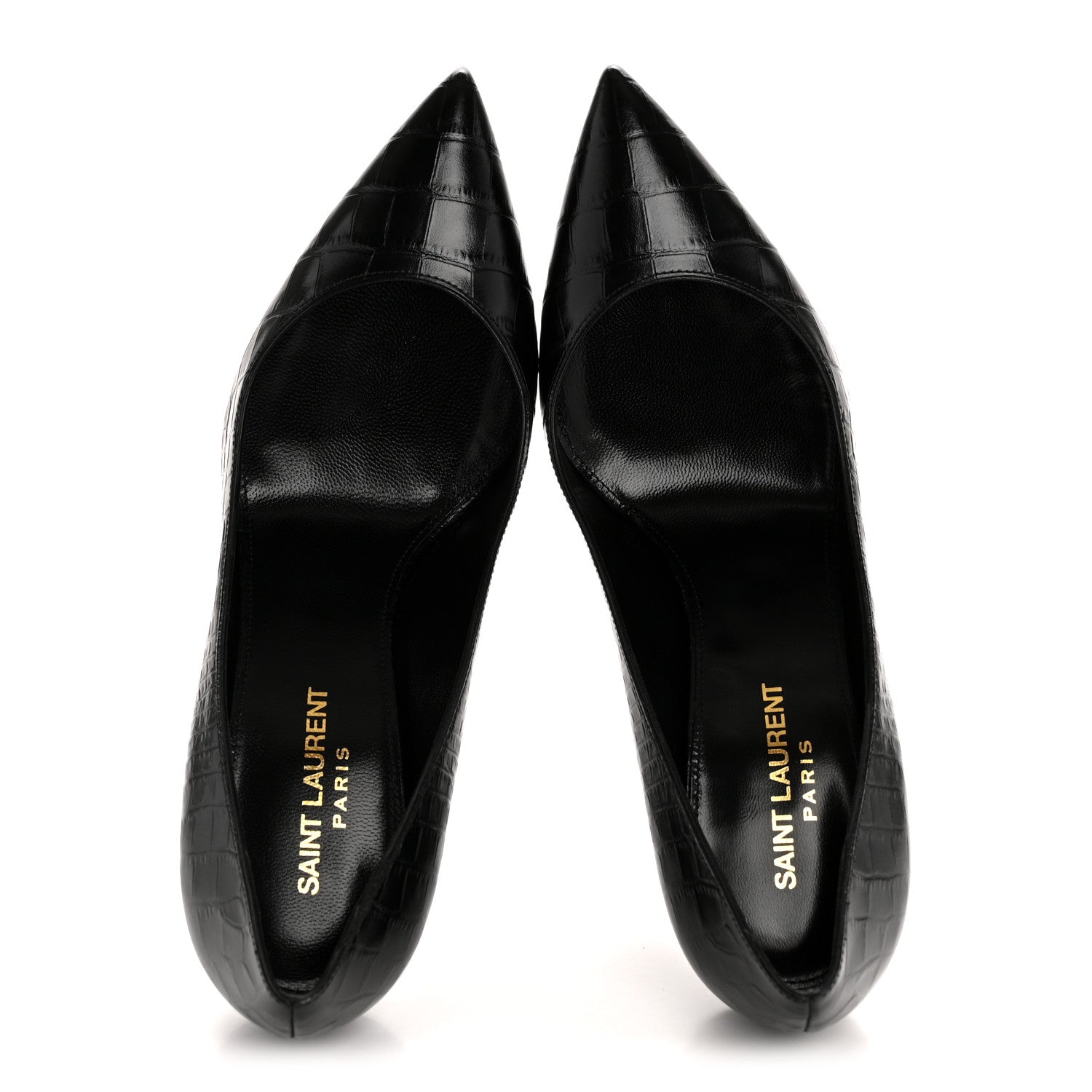Saint Laurent Calfskin Crocodile Embossed Opyum Pumps 37.5 Black 2 of 10