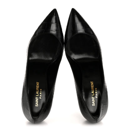Saint Laurent Calfskin Crocodile Embossed Opyum Pumps 37.5 Black 2 of 10