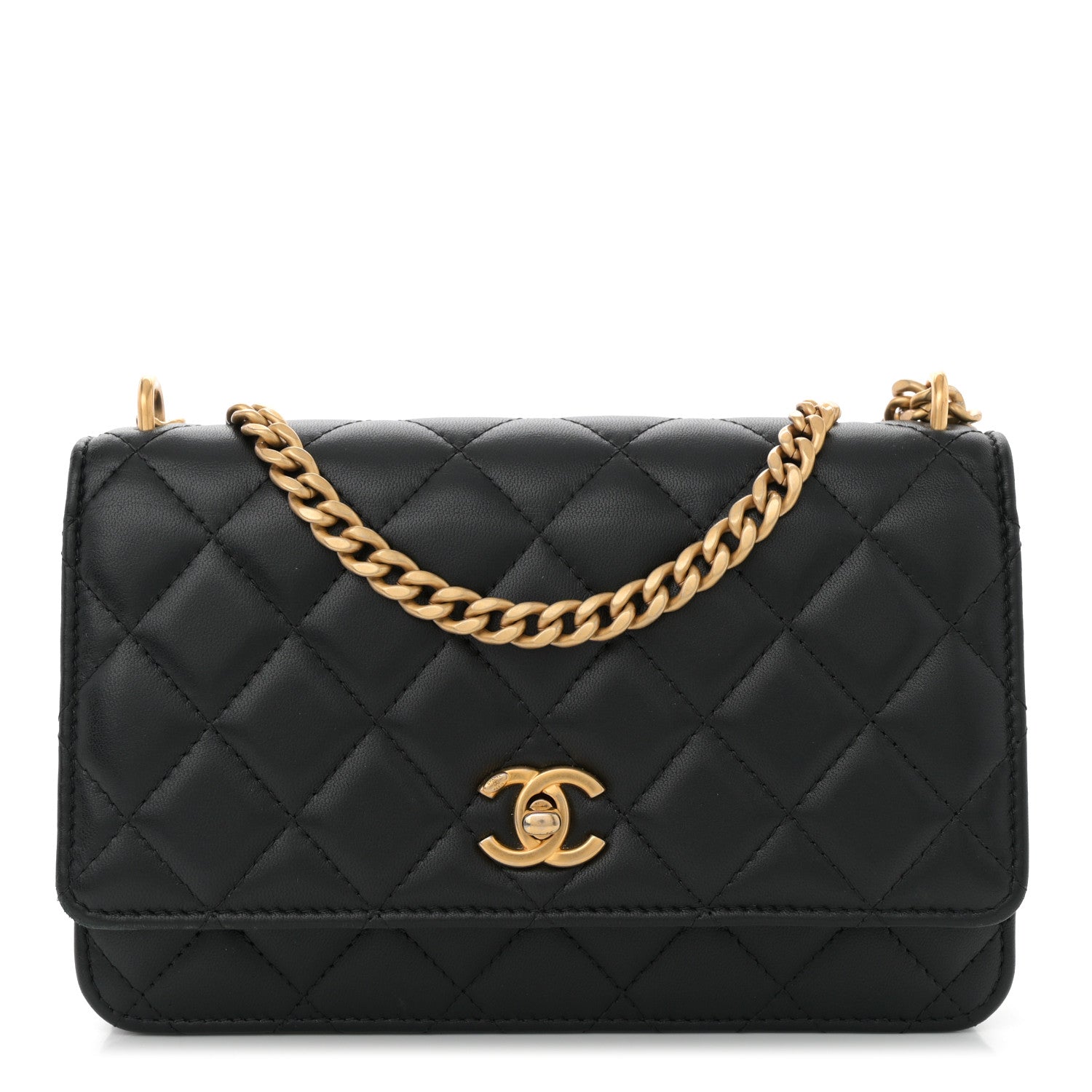 Chanel Lambskin Quilted Sweet Camellia Wallet On Chain WOC Black 1 of 11