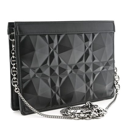 Christian Dior Calfskin Macrocannage Diamond Caro Zipped Pouch With Chain Black 3 of 10