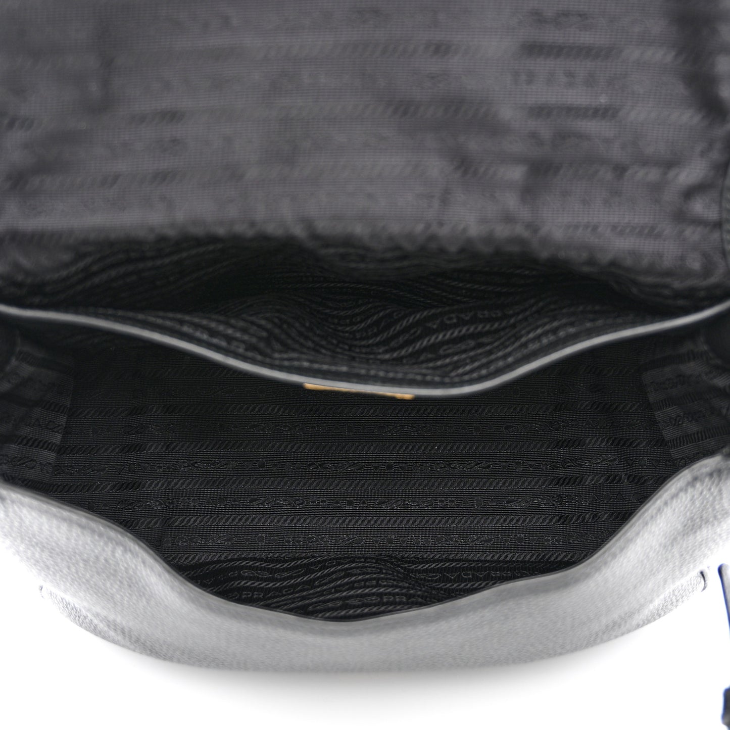 Vitello Daino Embossed Logo Flap Shoulder Bag Black