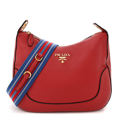 Prada Vitello Phenix Zippered Messenger Hobo Rosso 1 of 11