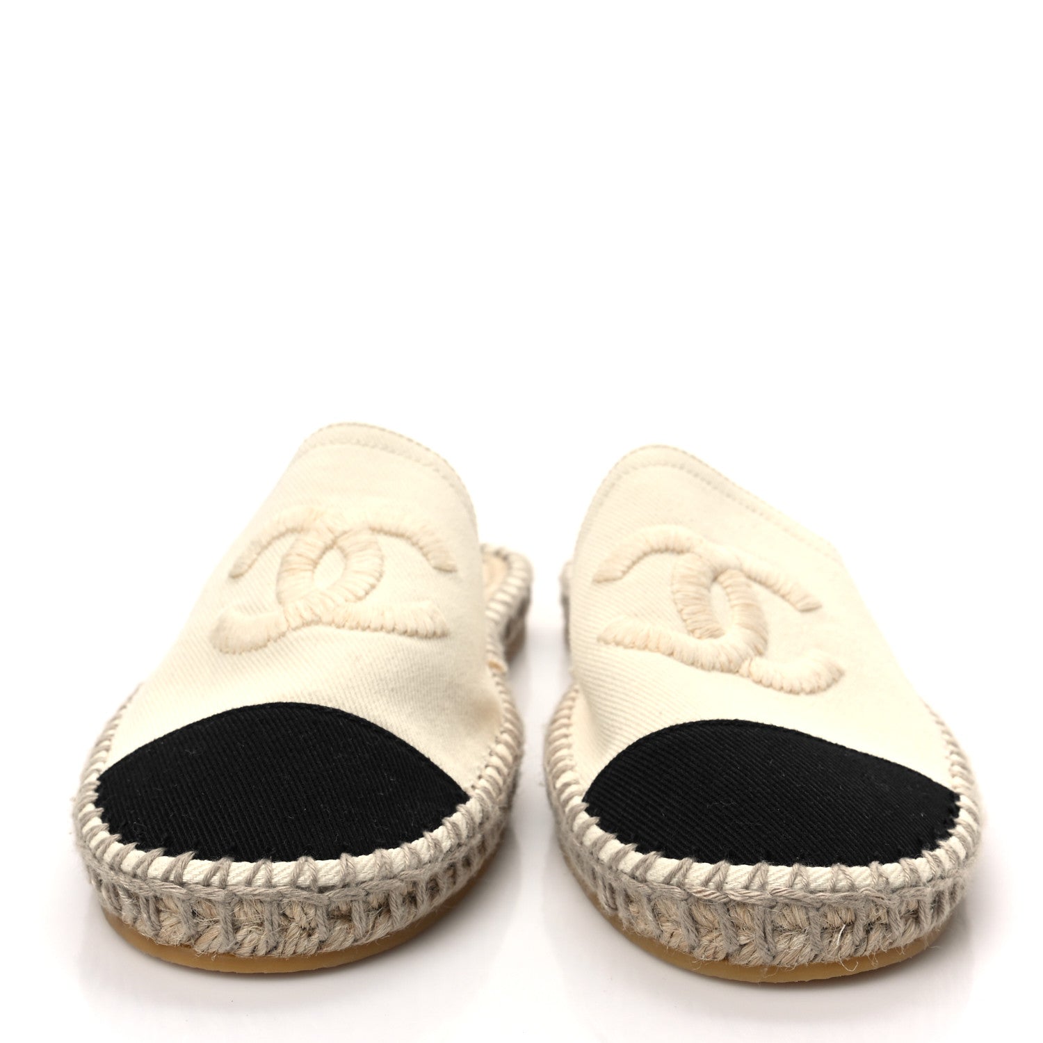 Chanel Denim CC Espadrille Mules 39 White Black 2 of 8