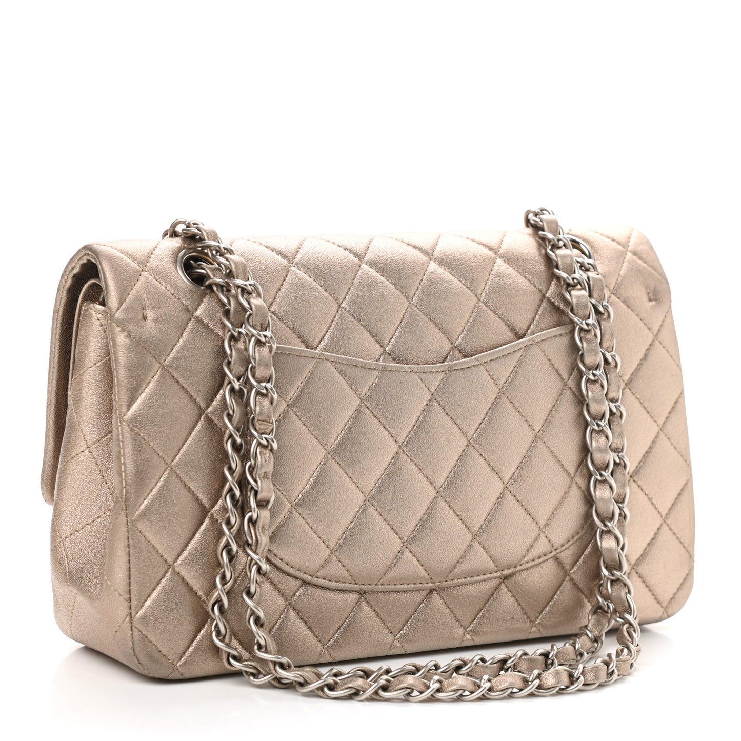 Metallic Lambskin Quilted Medium Double Flap Pink