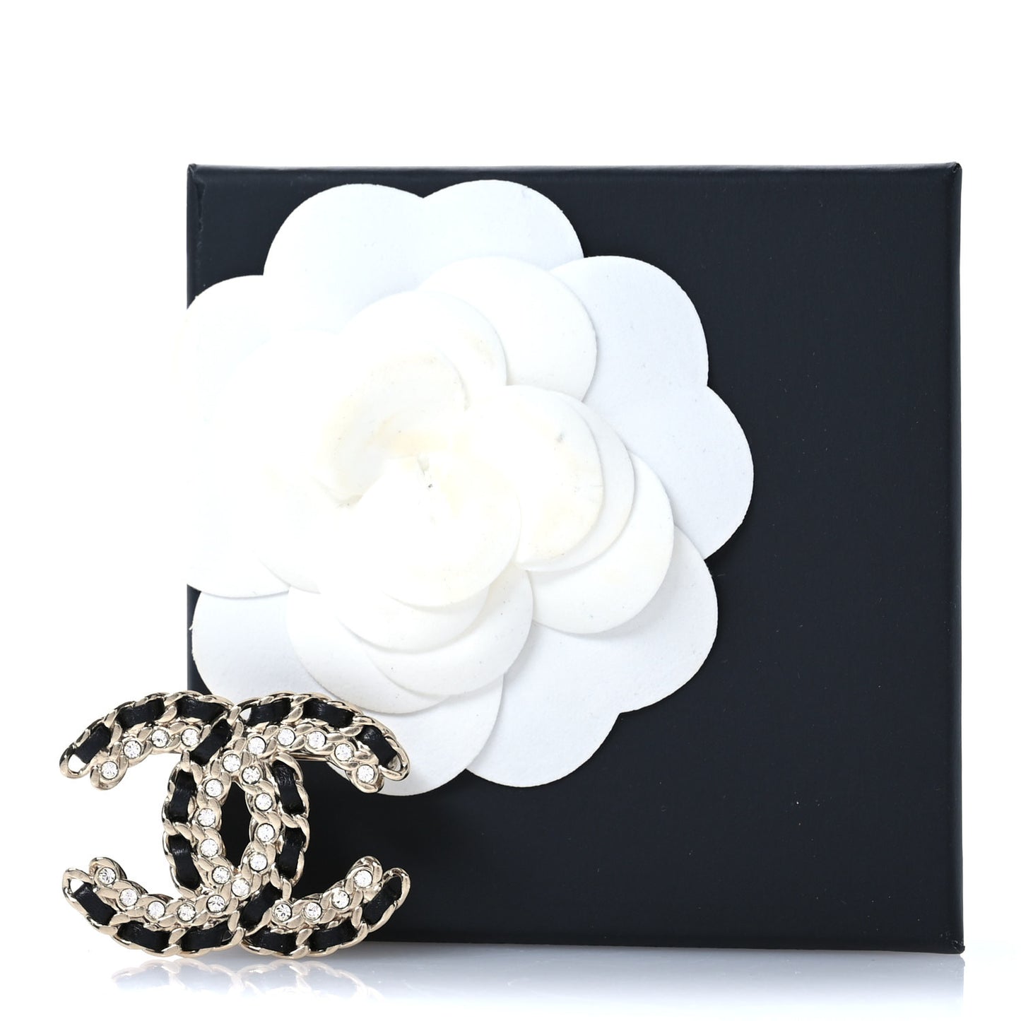 Lambskin Crystal Vintage Allure CC Chain Brooch Black Gold